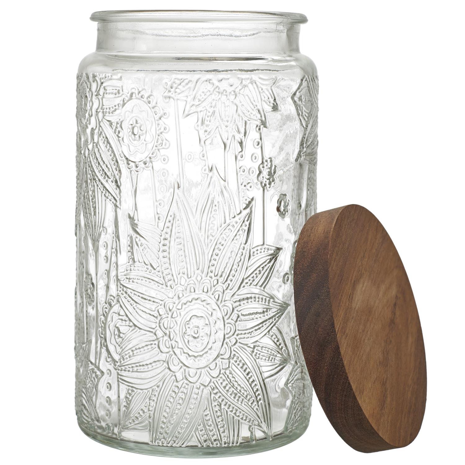 Bocal à reliefs avec couvercle acacia 100CL