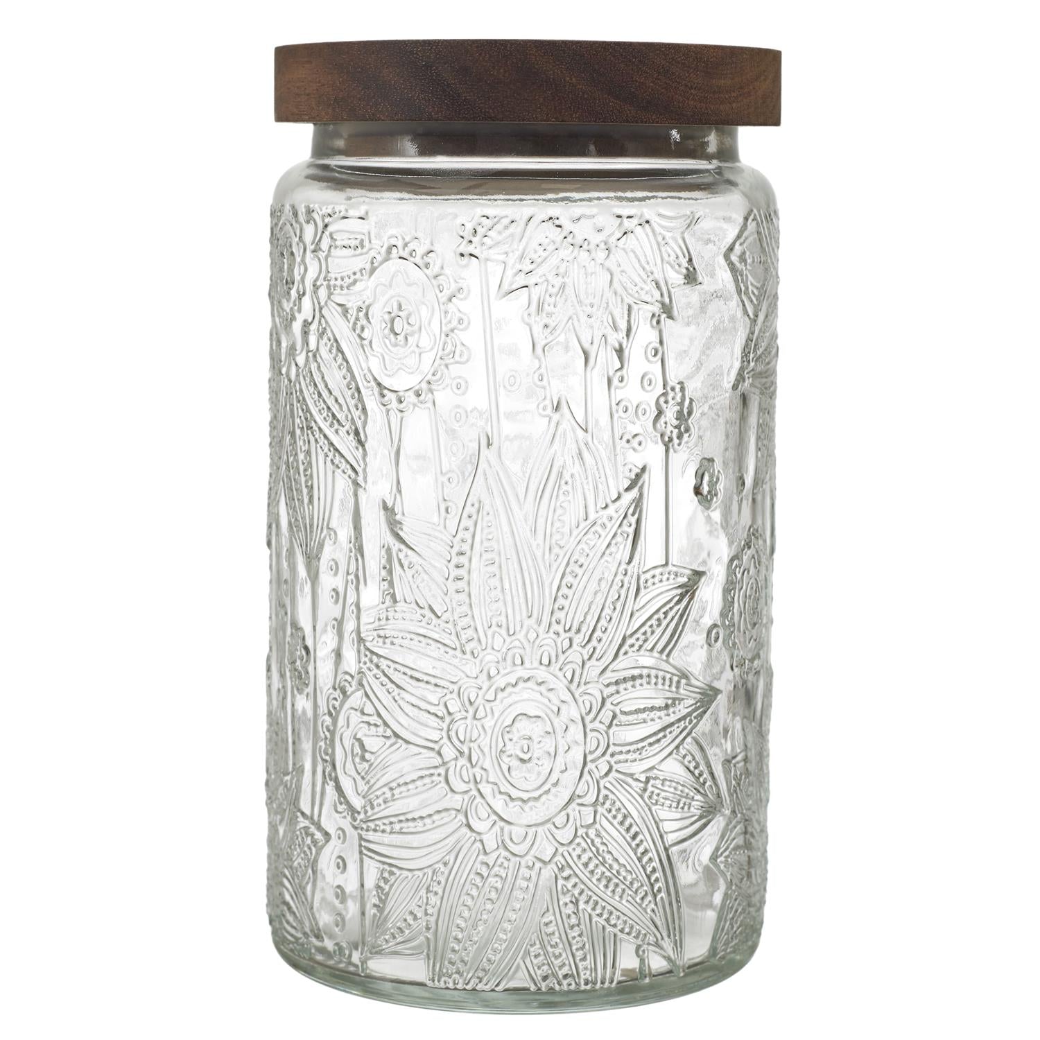 Bocal à reliefs avec couvercle acacia 100CL