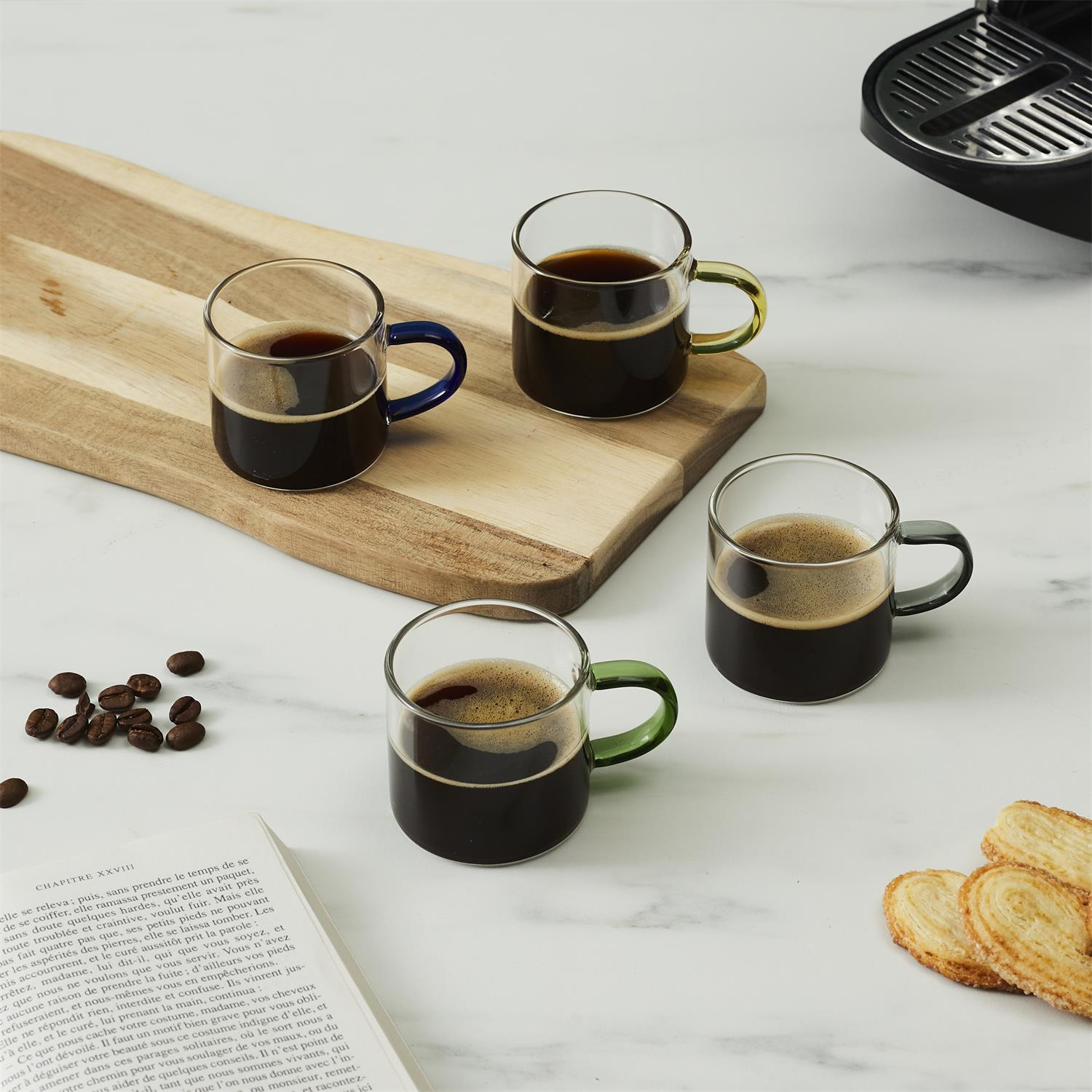 Tasse expresso en verre anse colorée 10cl Noir