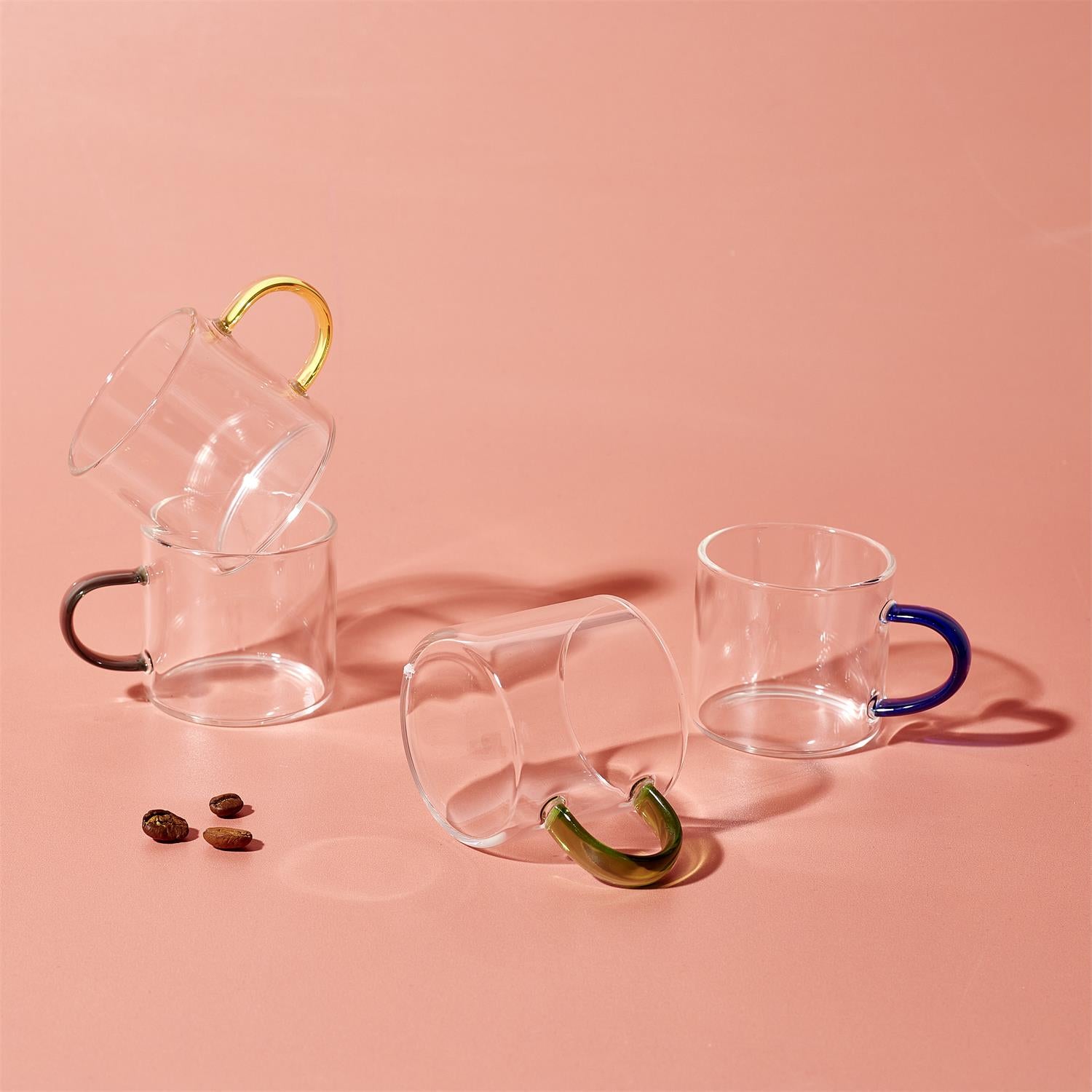 Tasse expresso en verre anse colorée 10cl Noir