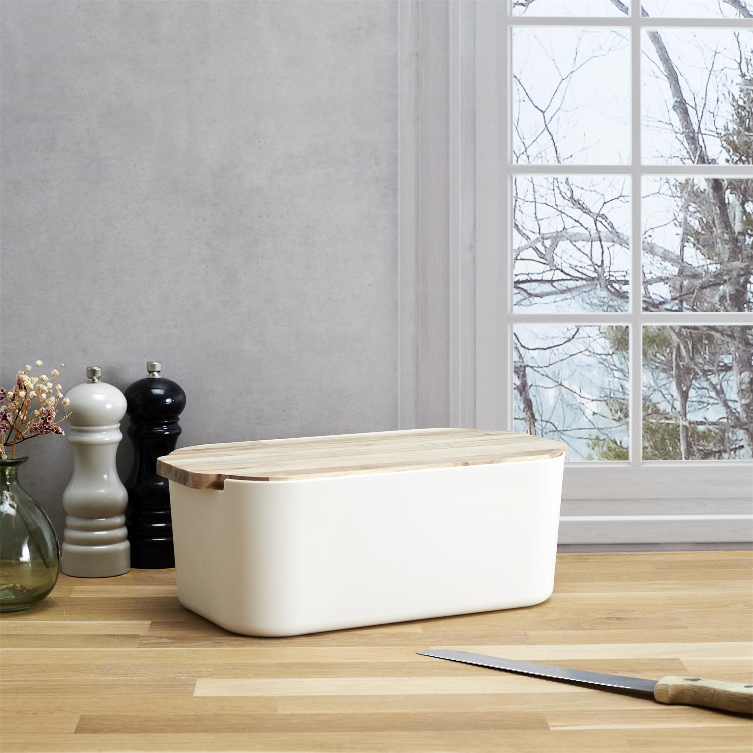 Boite à pain couvercle planche acacia