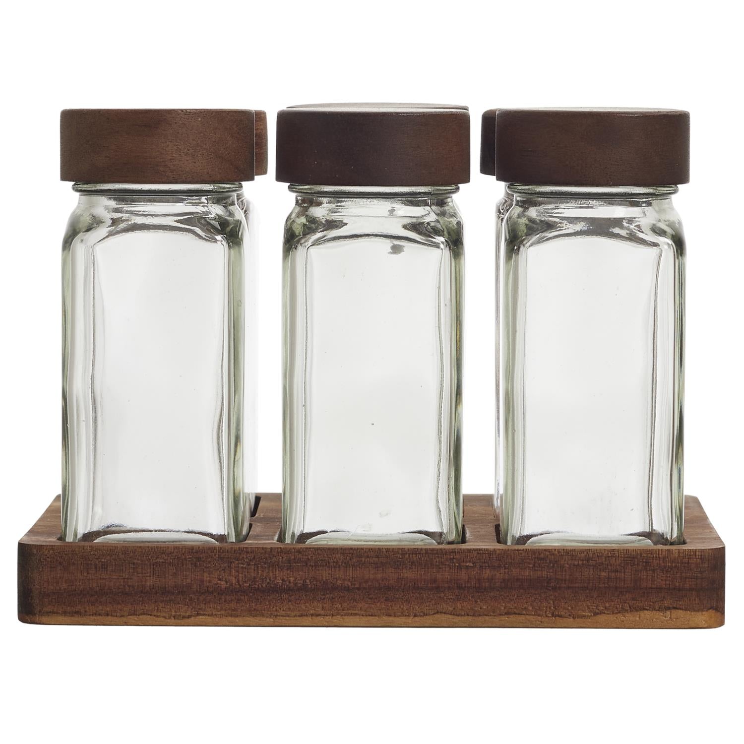 Bocaux a épices x6 sur plateau acacia