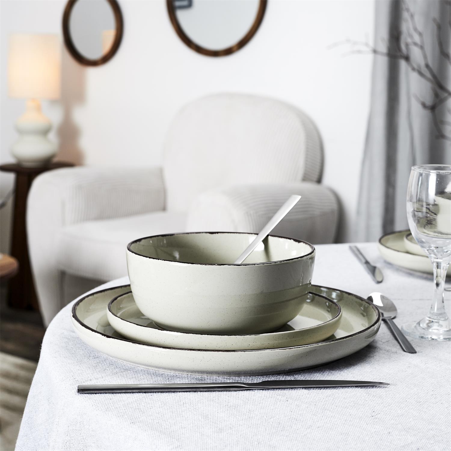 Assiettes creuses grès du temps beige 16,5 cm
