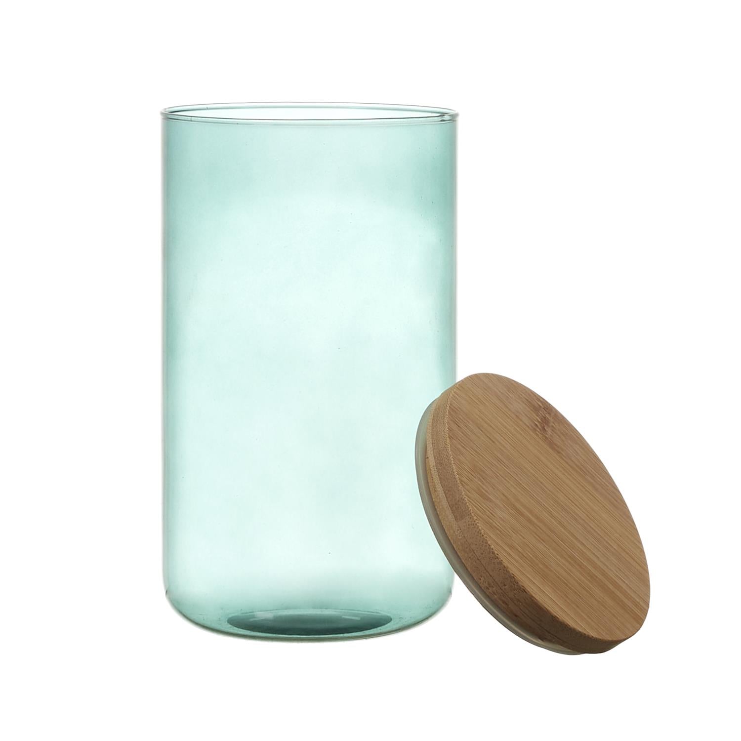 Bocal verre colore couvercle bambou 1l Bleu
