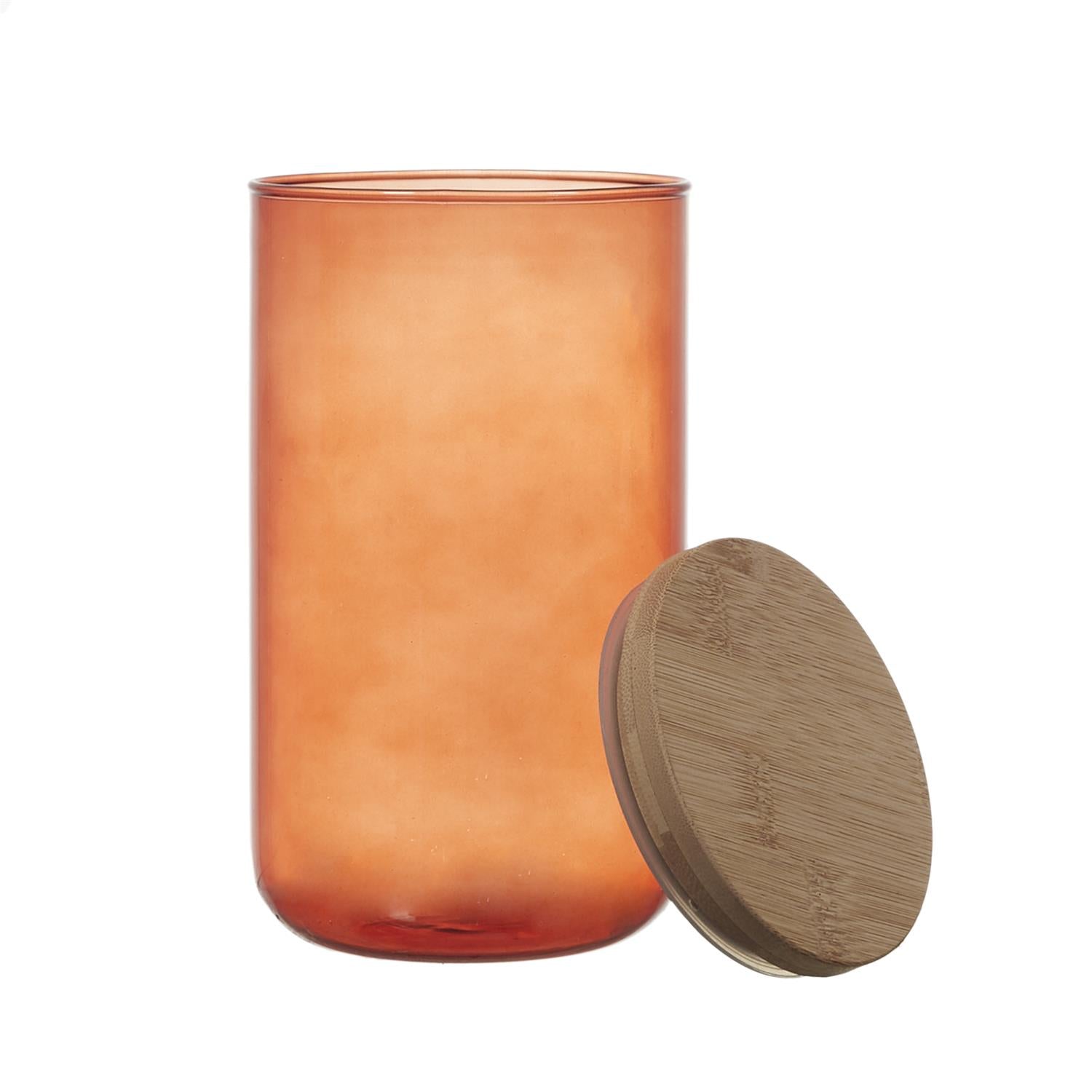 Bocal verre colore couvercle bambou 1l Terracotta