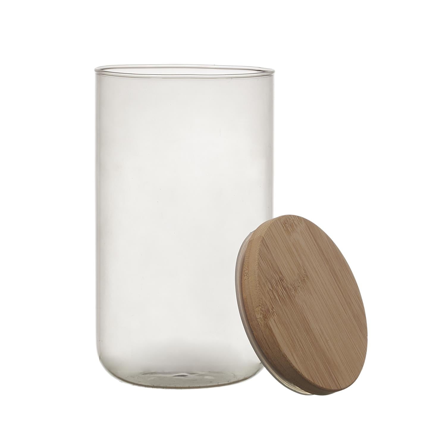 Bocal verre colore couvercle bambou 1l Transparent