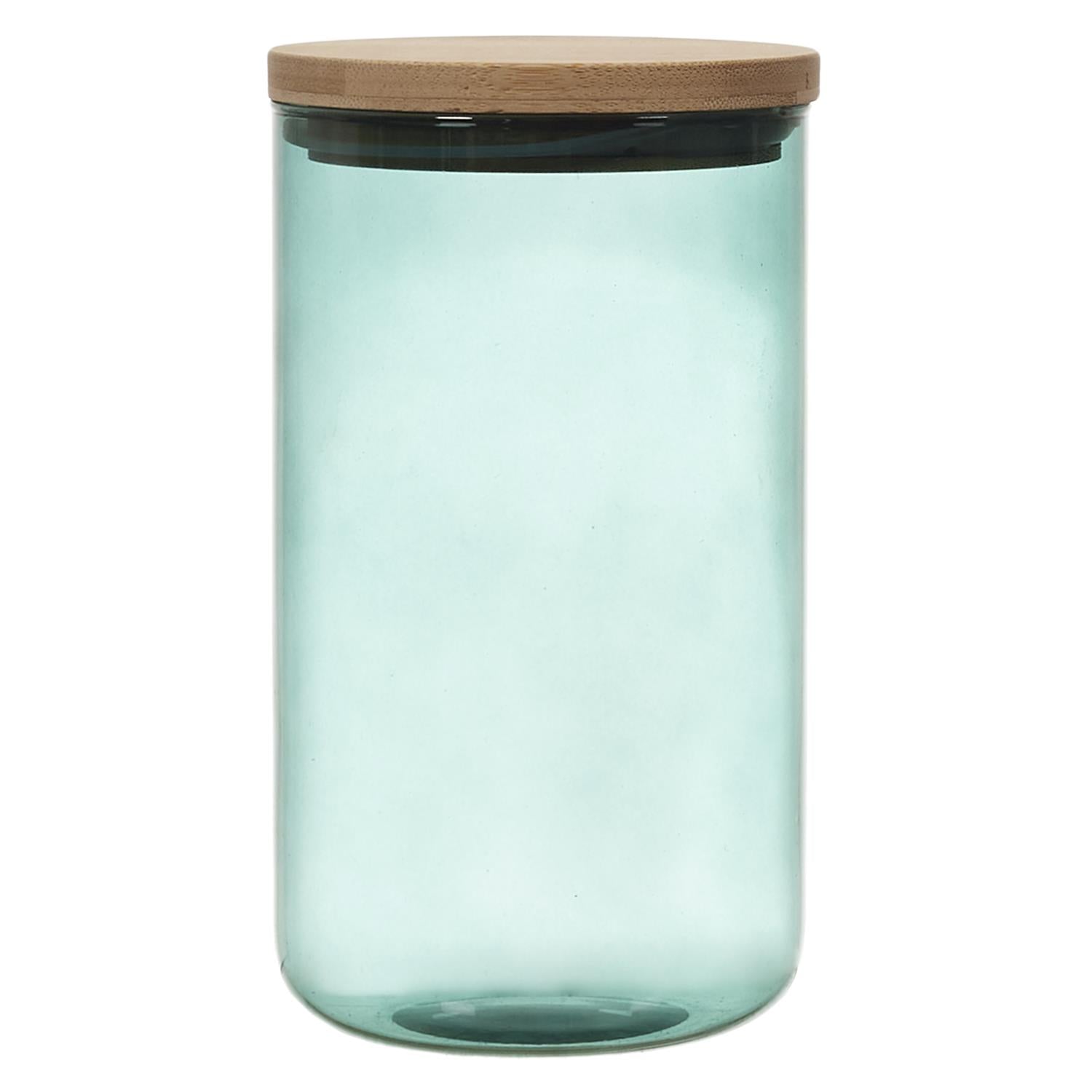 Bocal verre colore couvercle bambou 1l Bleu