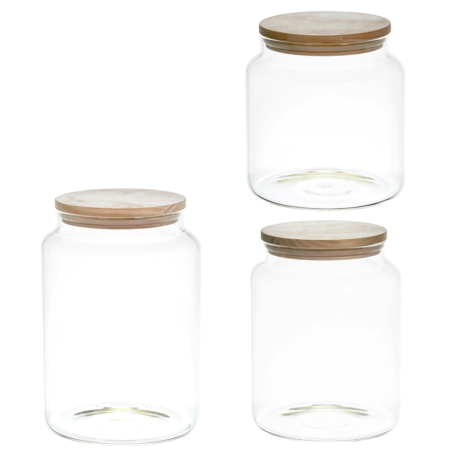 Bocal de conservation verre couvercle bois Lot de 3