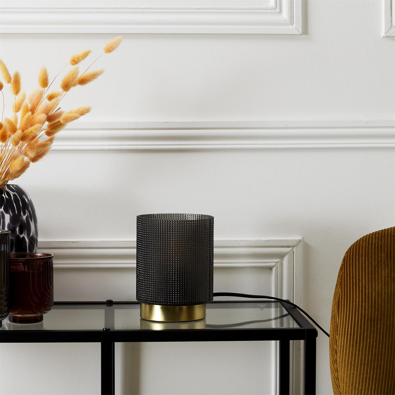 Lampe à poser verre embosse noir