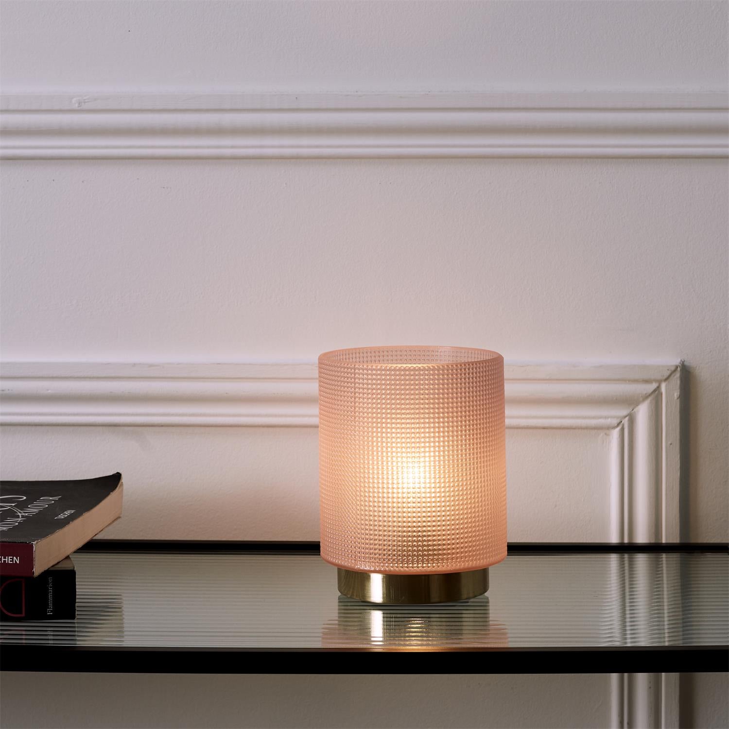 Lampe à poser verre embosse rose