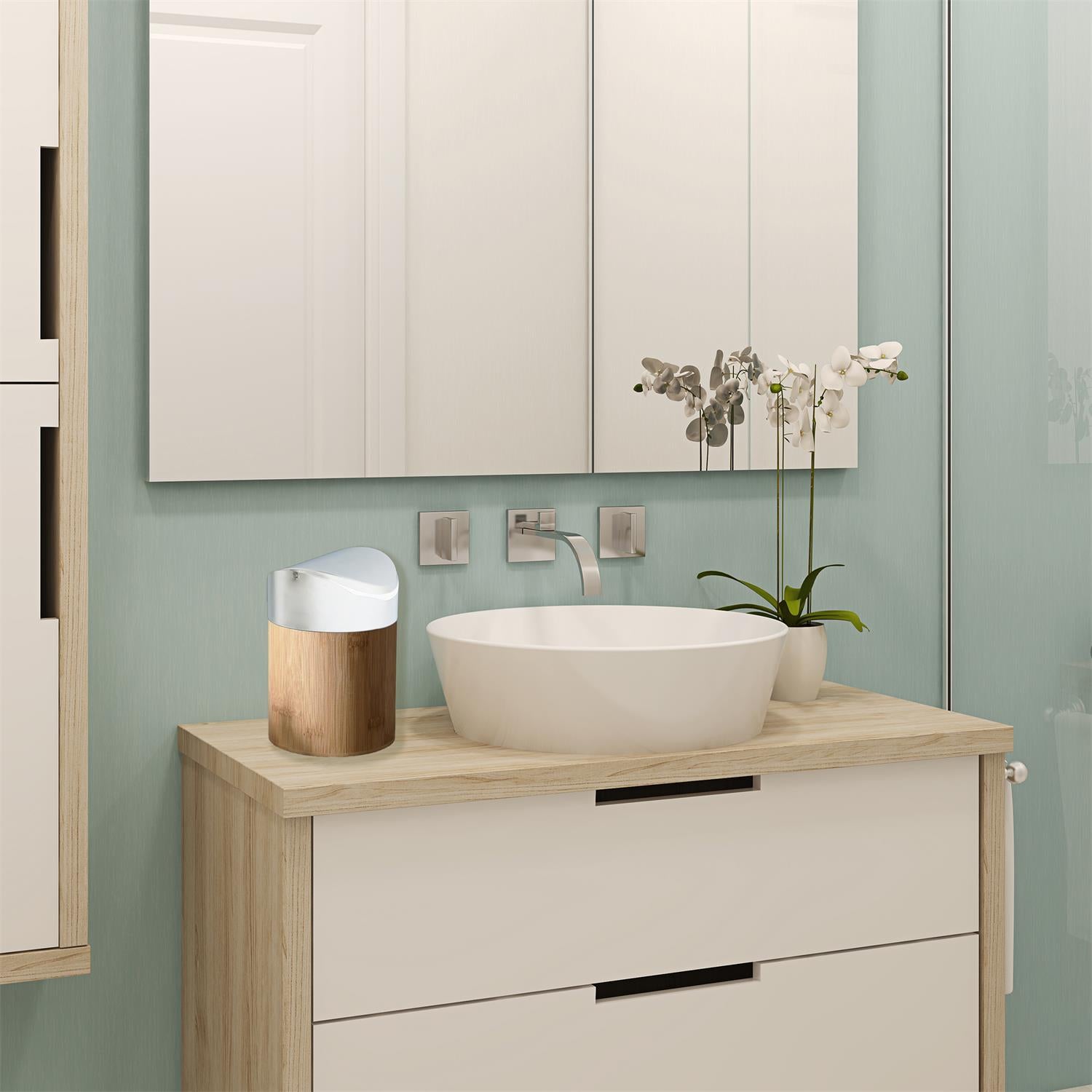 Poubelle de table métal et bambou 1L, Blanc