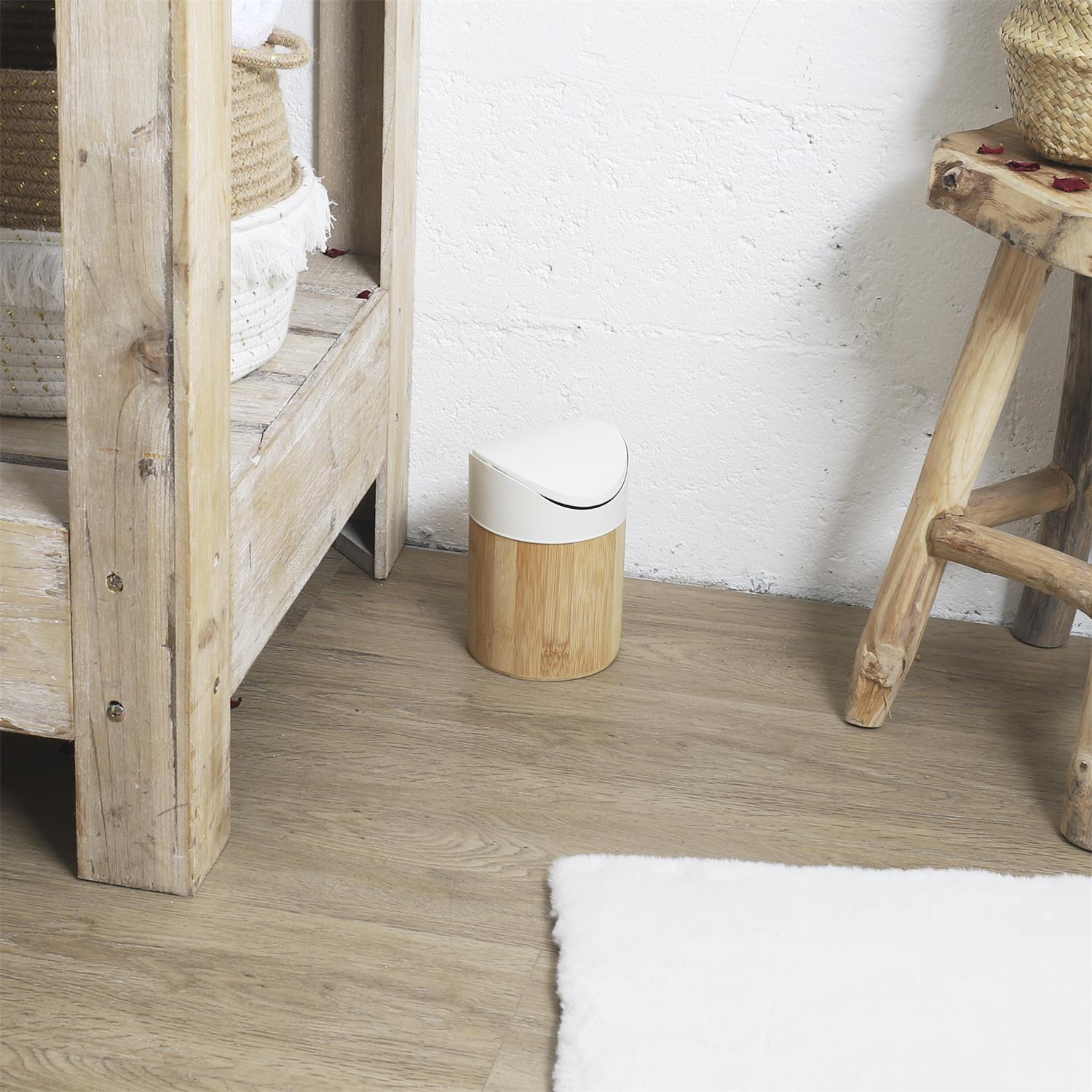 Poubelle de table métal et bambou 1L, Blanc