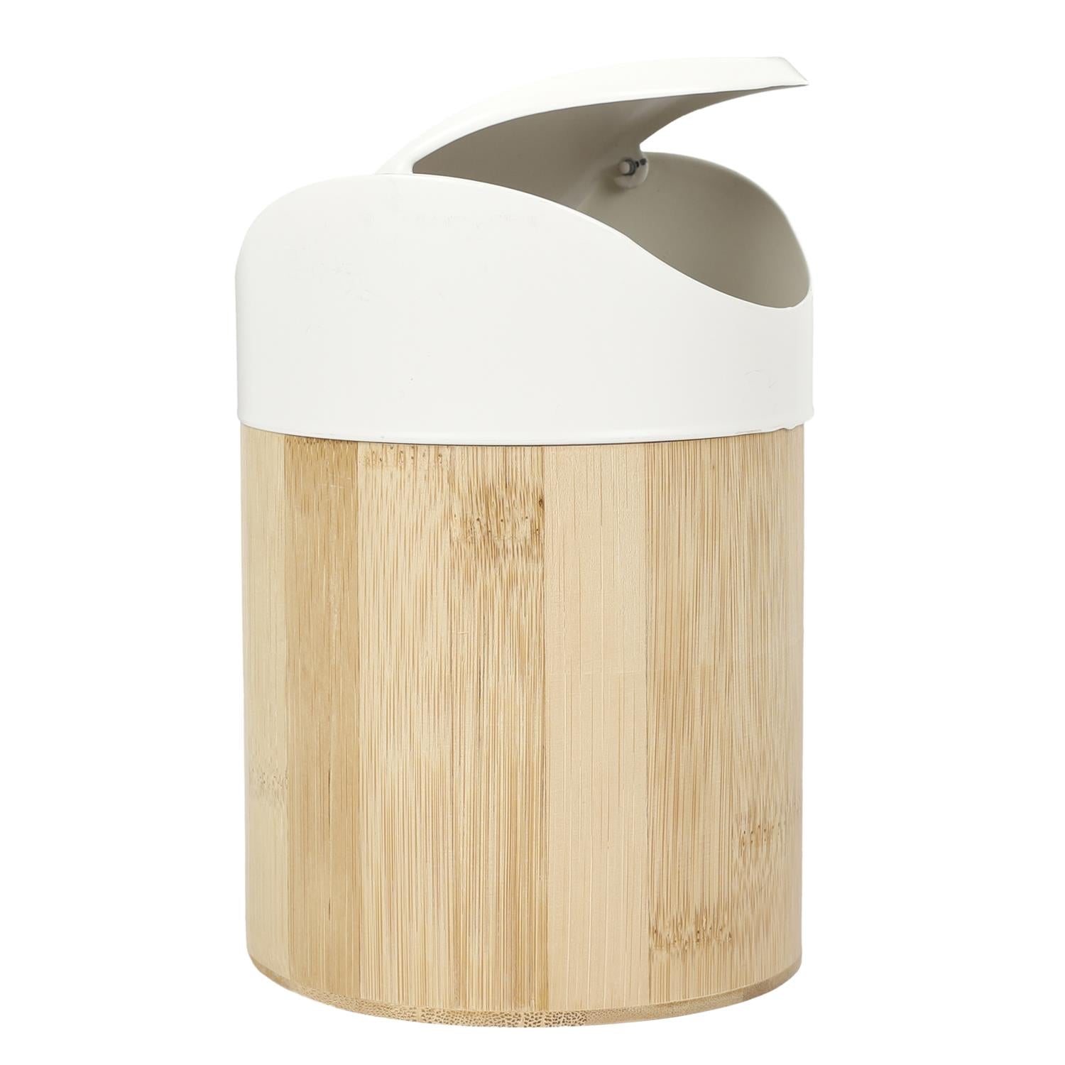 Poubelle de table métal et bambou 1L, Blanc