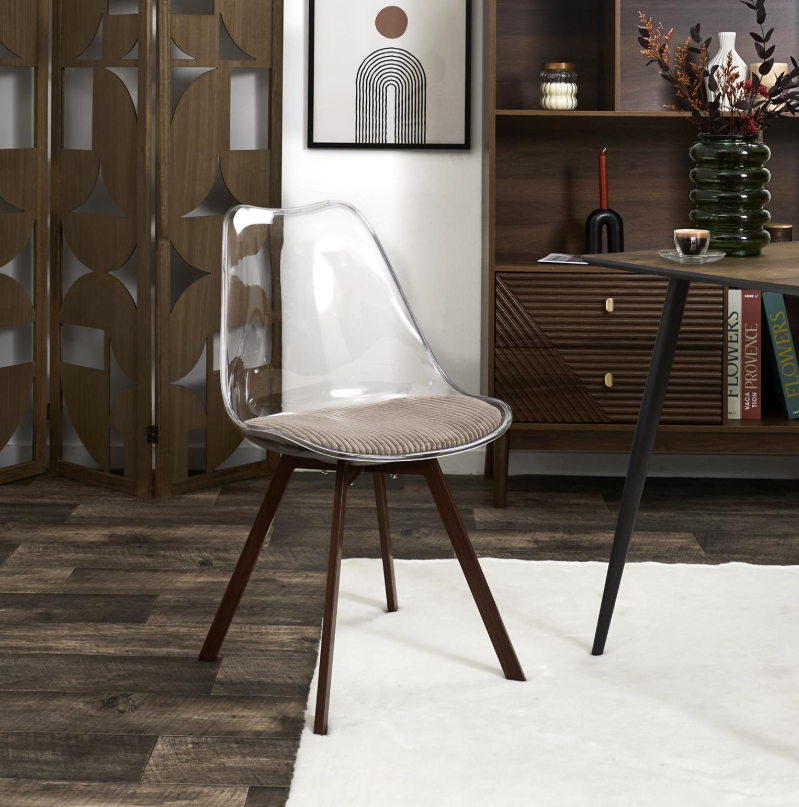 Chaise transparente coussin côtelé Scott TAUPE