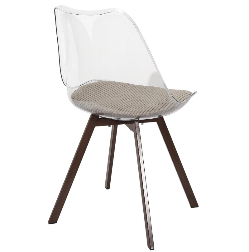 Chaise transparente coussin côtelé Scott TAUPE