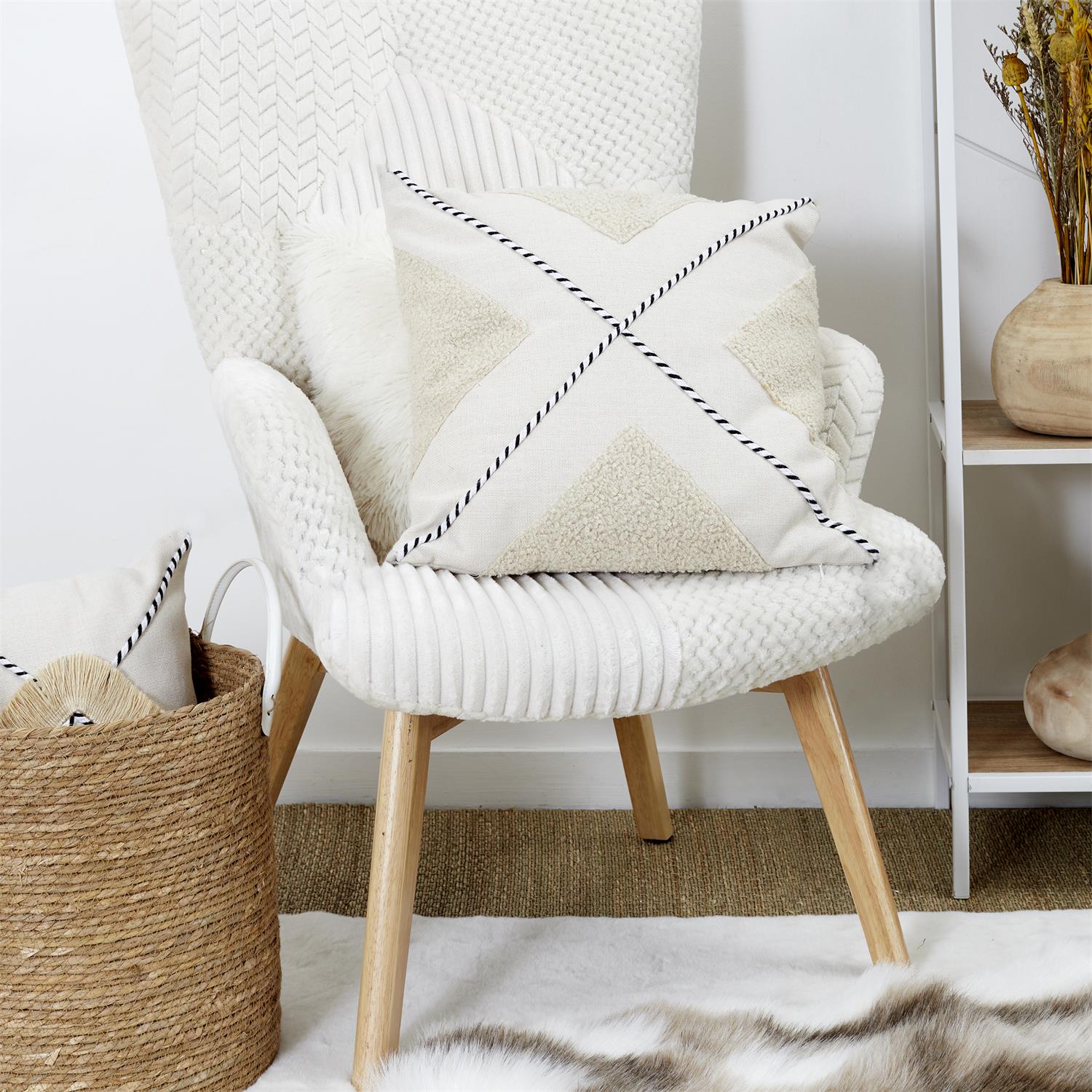 Coussin Santorin Beige et Blanc Bouclette 40x40cm