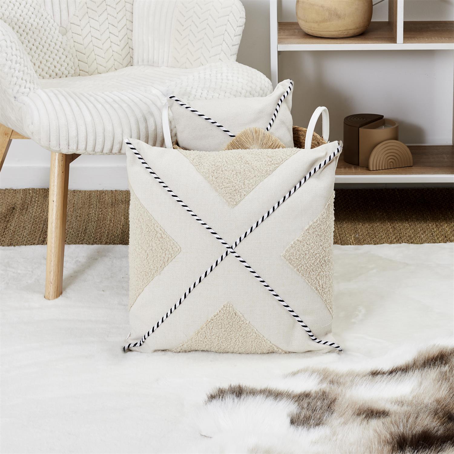 Coussin Santorin Beige et Blanc Bouclette 40x40cm