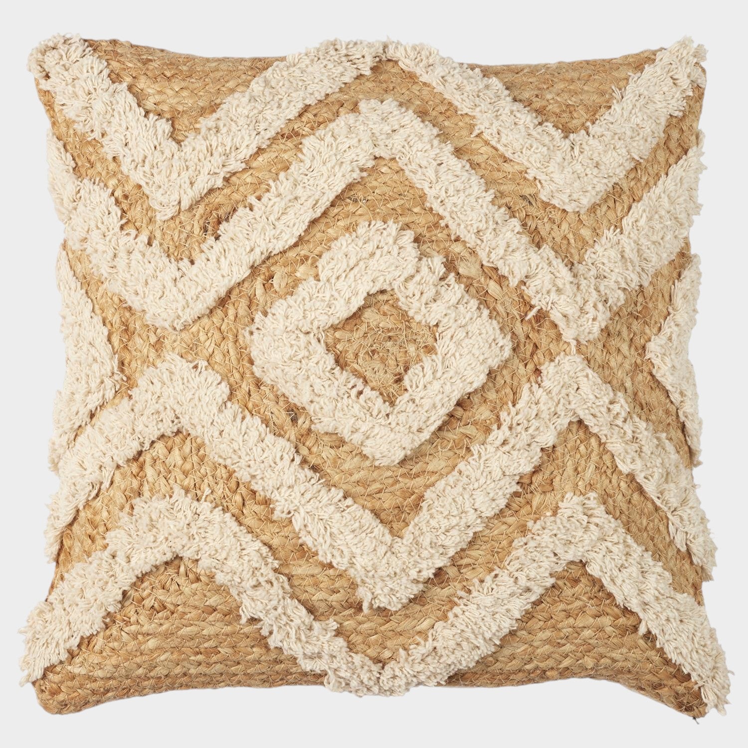 Coussin jute et coton tufte 40x40cm
