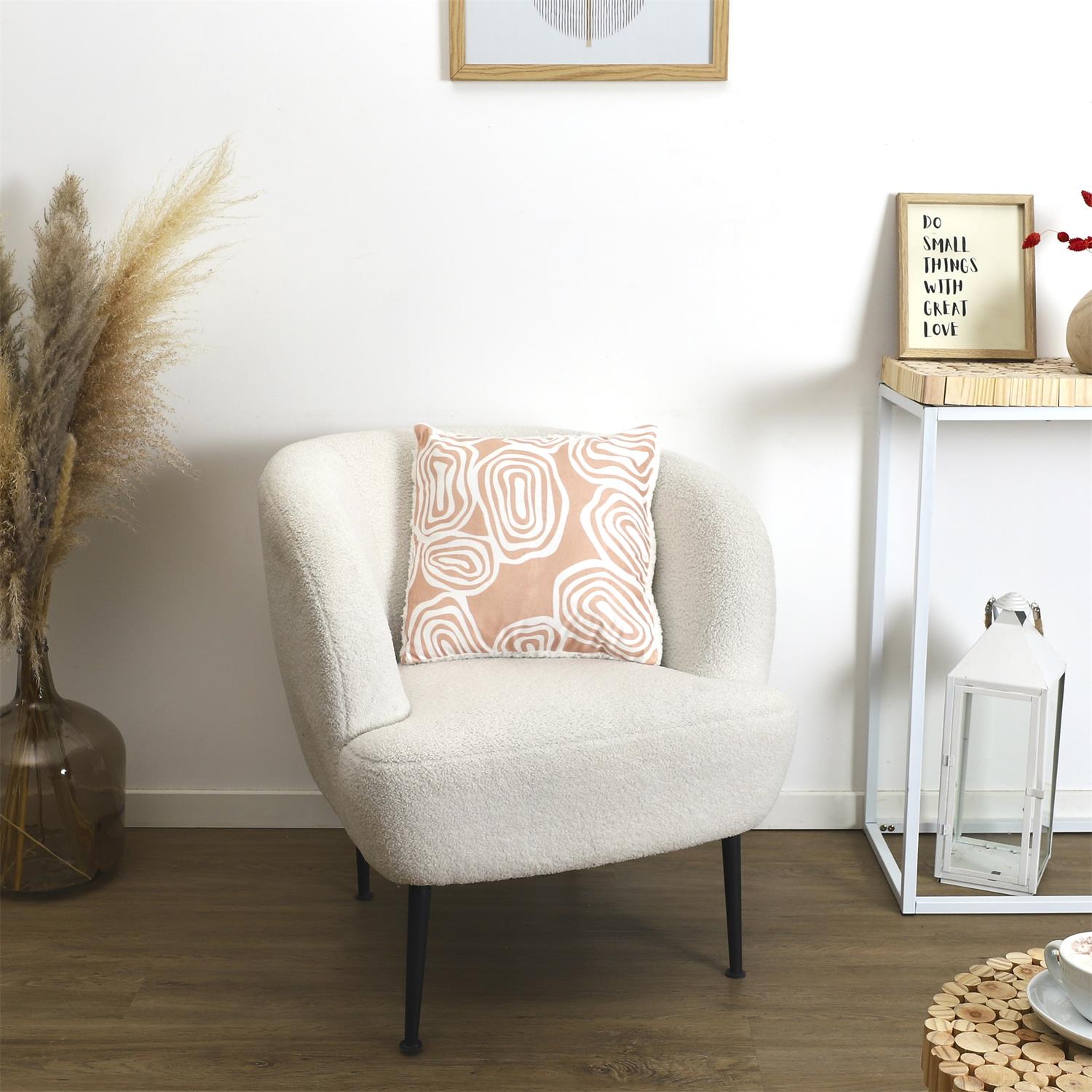 Coussin Sahara imprime et sherpa Natural 40x40cm