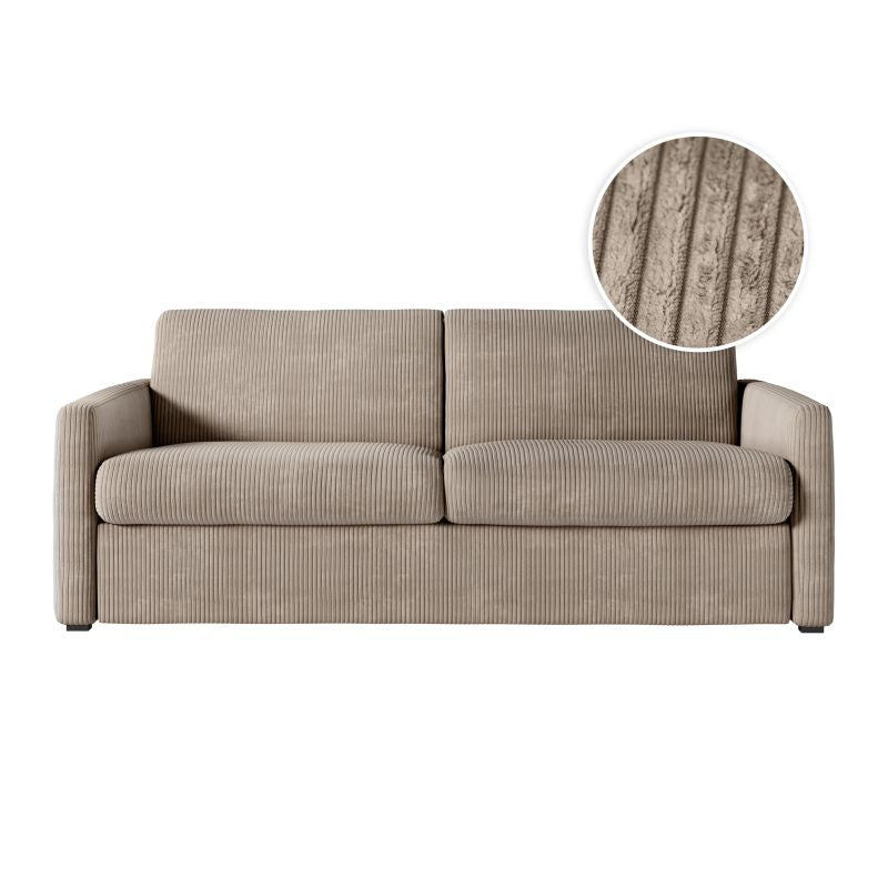 Canapé convertible système couchage express 3 places en velours côtelé - Taupe