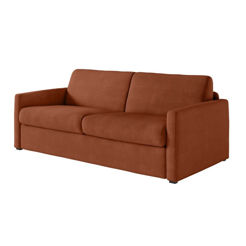 Canapé convertible système couchage express 3 places en velours côtelé - Terracotta
