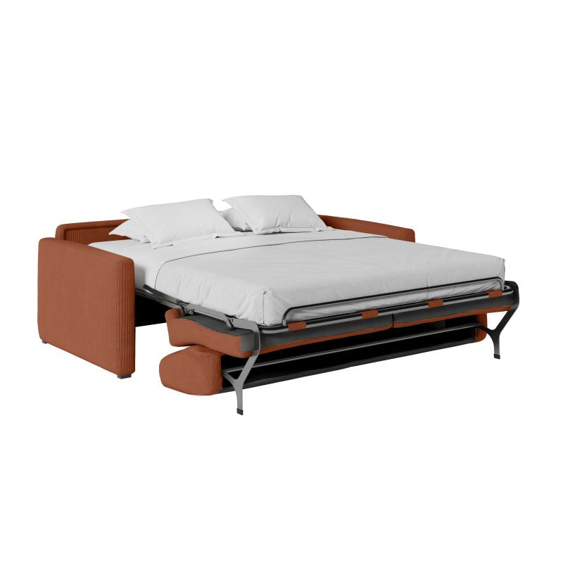 Canapé convertible système couchage express 3 places en velours côtelé - Terracotta