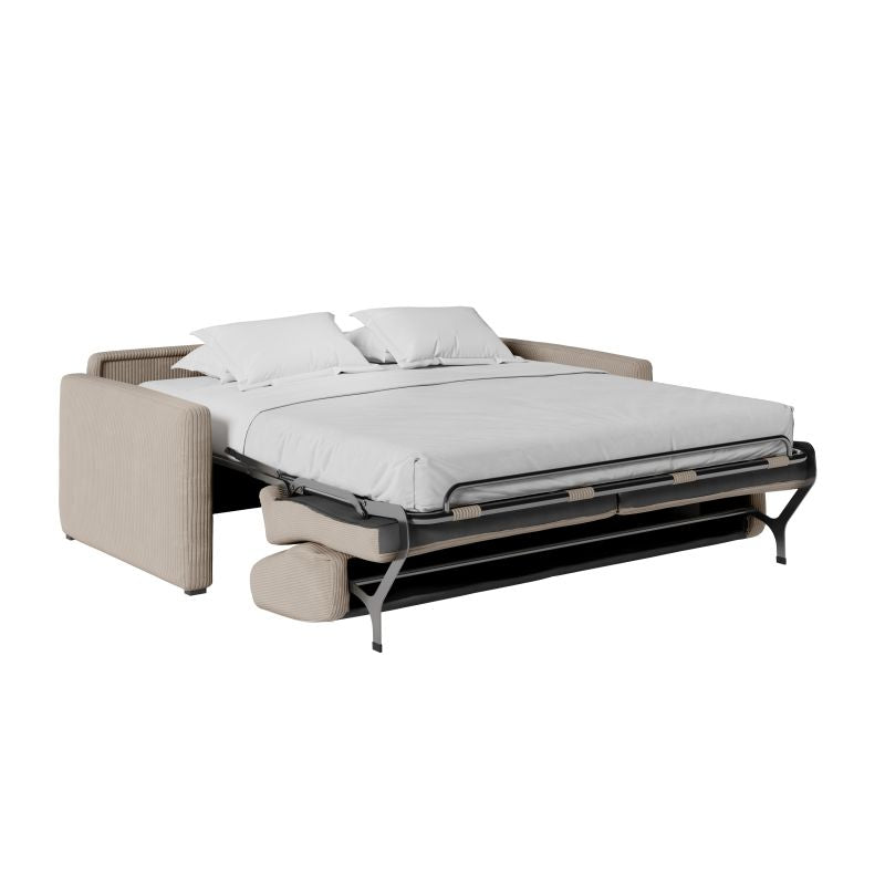 Canapé convertible système couchage express 3 places en velours côtelé - Taupe
