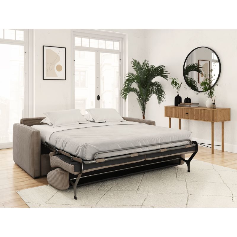 Canapé convertible système couchage express 3 places en velours côtelé - Taupe