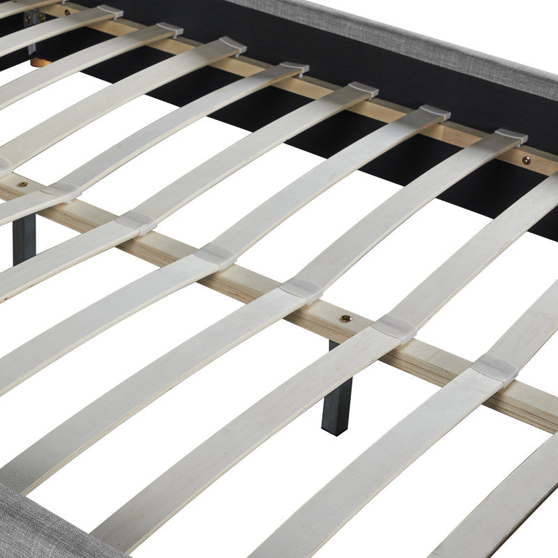 Cadre de lit avec coffre et tête de lit en tissu - Gris clair