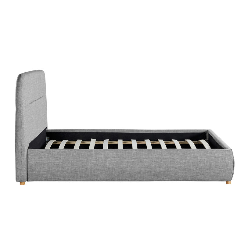 Cadre de lit avec coffre et tête de lit en tissu - Gris clair