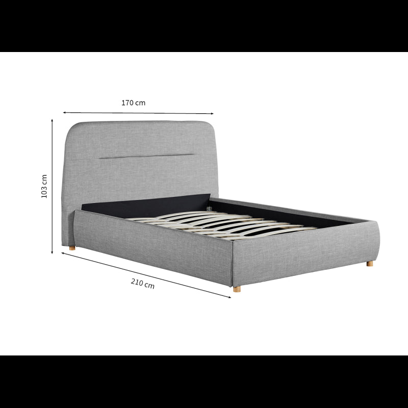 Cadre de lit avec coffre et tête de lit en tissu - Gris clair