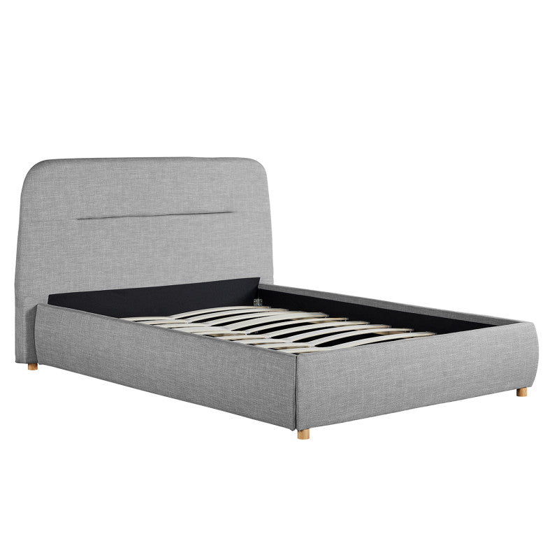 Cadre de lit avec coffre et tête de lit en tissu - Gris clair