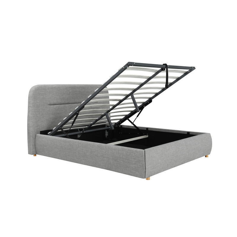 Cadre de lit avec coffre et tête de lit en tissu - Gris clair