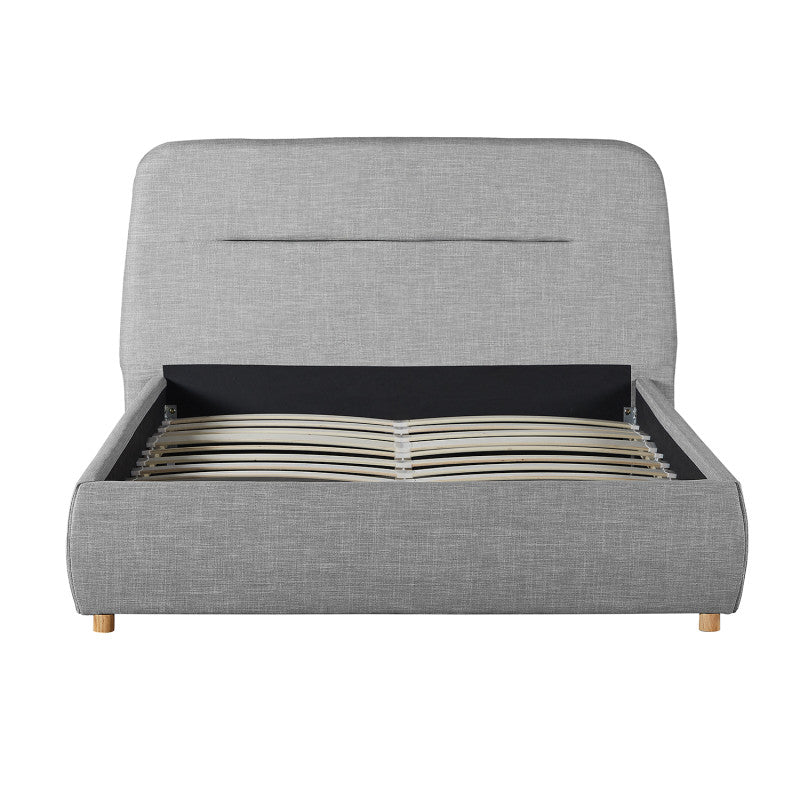 Cadre de lit avec coffre et tête de lit en tissu - Gris clair