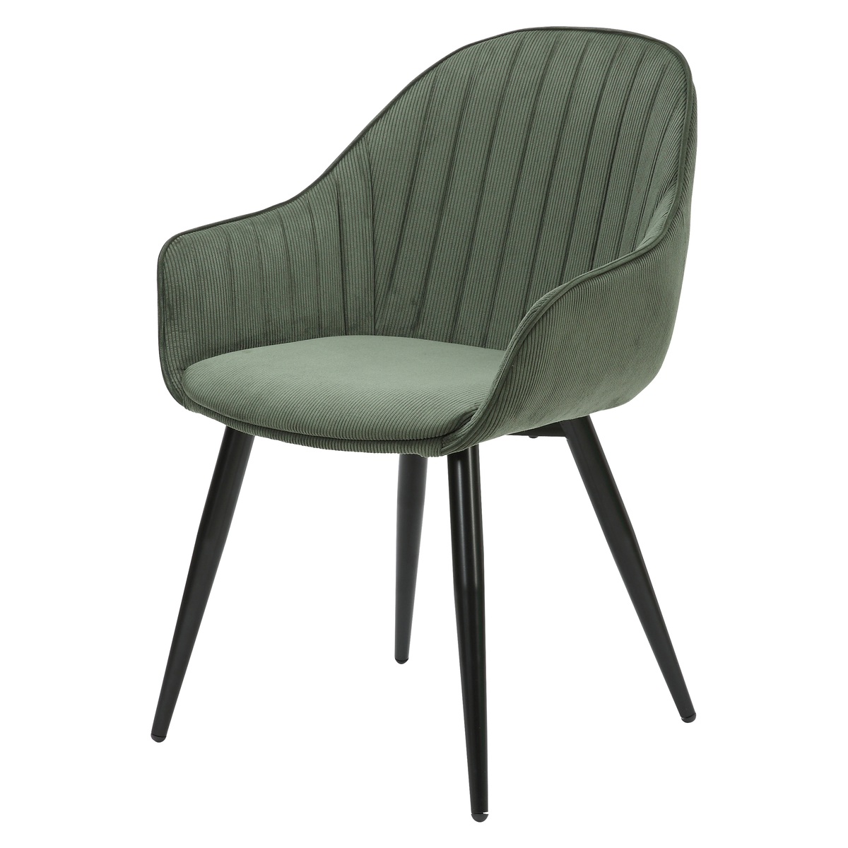 Chaise accoudoirs velours côtelé vert kaki BARI