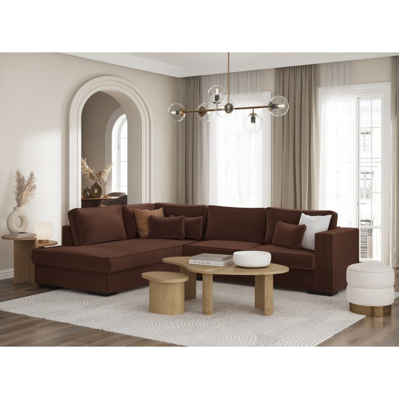 Canapé d'angle XXL 6 places en velours côtelé - Marron