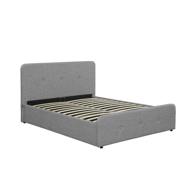 Cadre de lit avec tête de lit, sommier à lattes et coffre de rangement en tissu - Gris clair