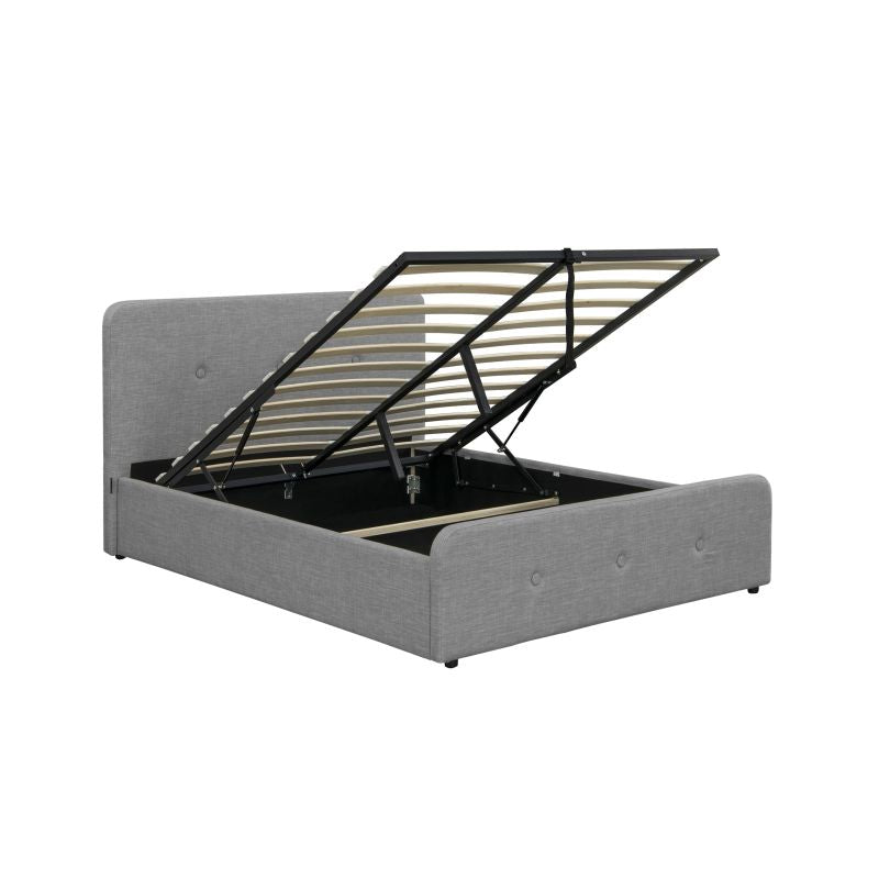 Cadre de lit avec tête de lit, sommier à lattes et coffre de rangement en tissu - Gris clair