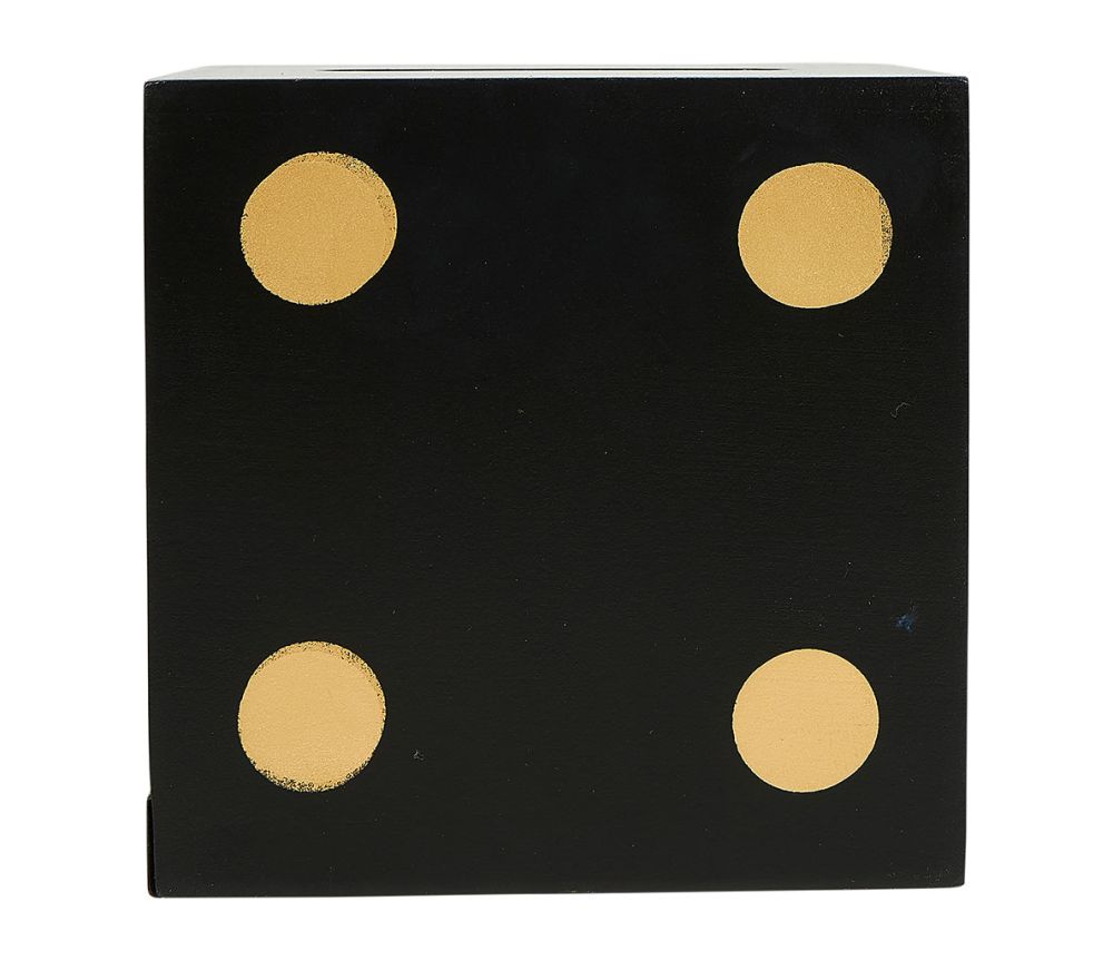 Boîte à mouchoirs en forme de dés, couleur noir et doré, ajoutant une touche d'élégance et de confort à la décoration intérieure.