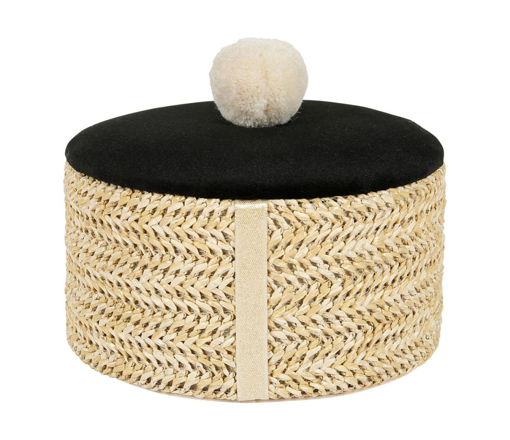 Boîte cylindrique en bois tressé noir, idéale pour ranger des petits objets et ajouter une touche d'élégance à la décoration intérieure.