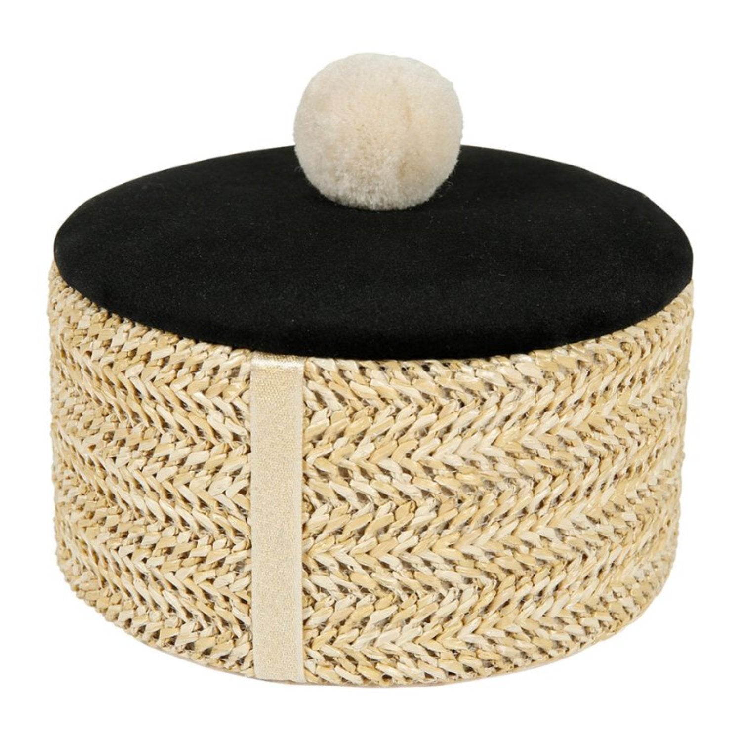 Boîte cylindrique en bois tressé noir, idéale pour ranger des petits objets et ajouter une touche d'élégance à la décoration intérieure.