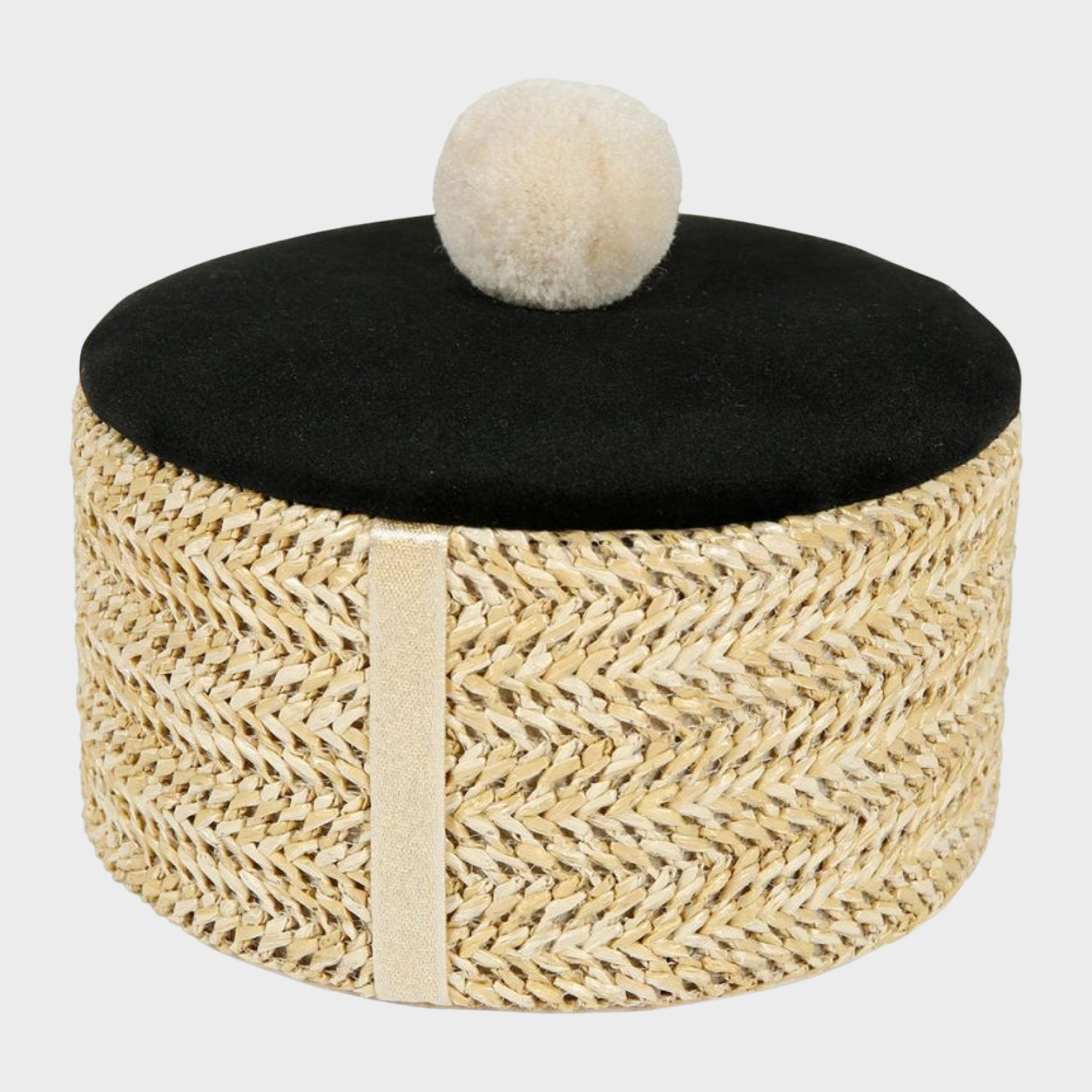 Boîte cylindrique en bois tressé noir, idéale pour ranger des petits objets et ajouter une touche d'élégance à la décoration intérieure.