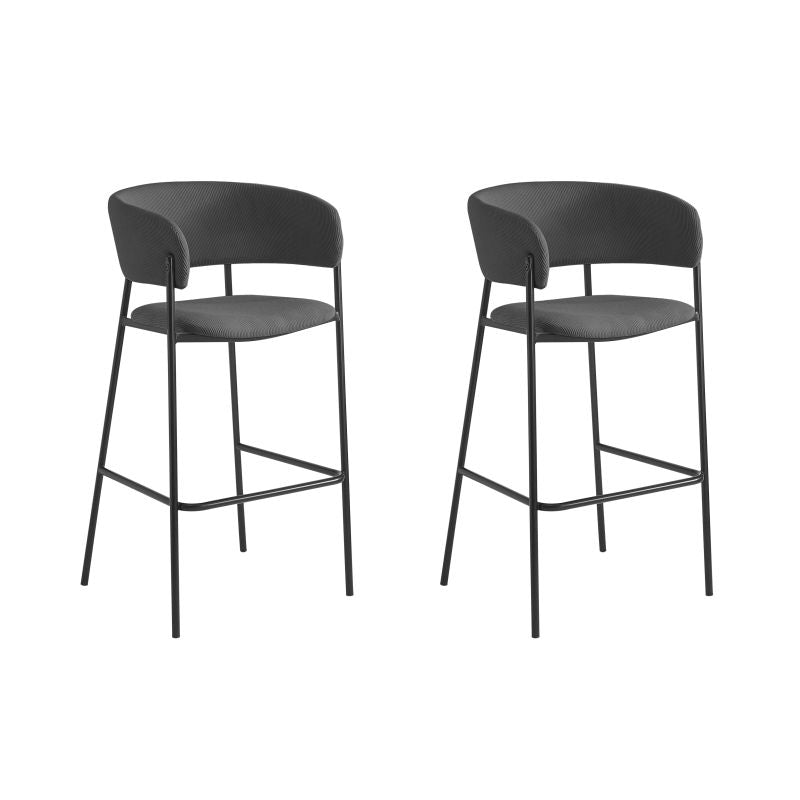 Lot de 2 tabourets de bar en velours côtelé avec pieds noirs - Gris foncé