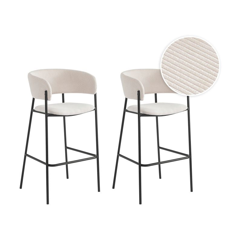 Lot de 2 tabourets de bar en velours côtelé avec pieds noirs - Beige