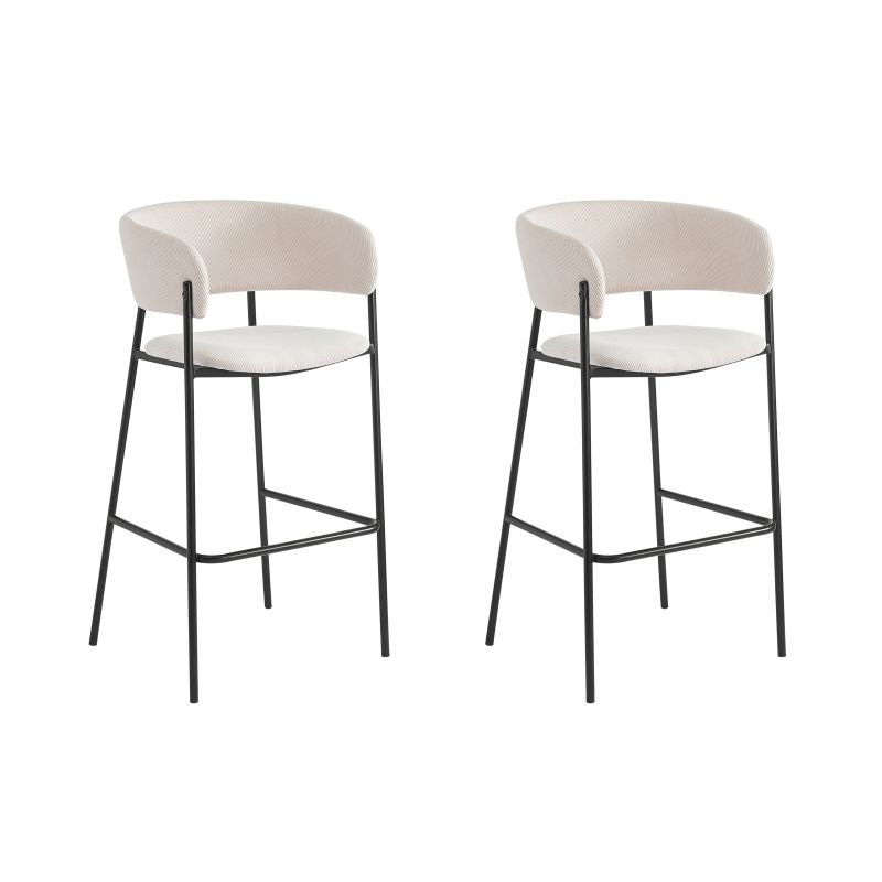 Lot de 2 tabourets de bar en velours côtelé avec pieds noirs - Beige