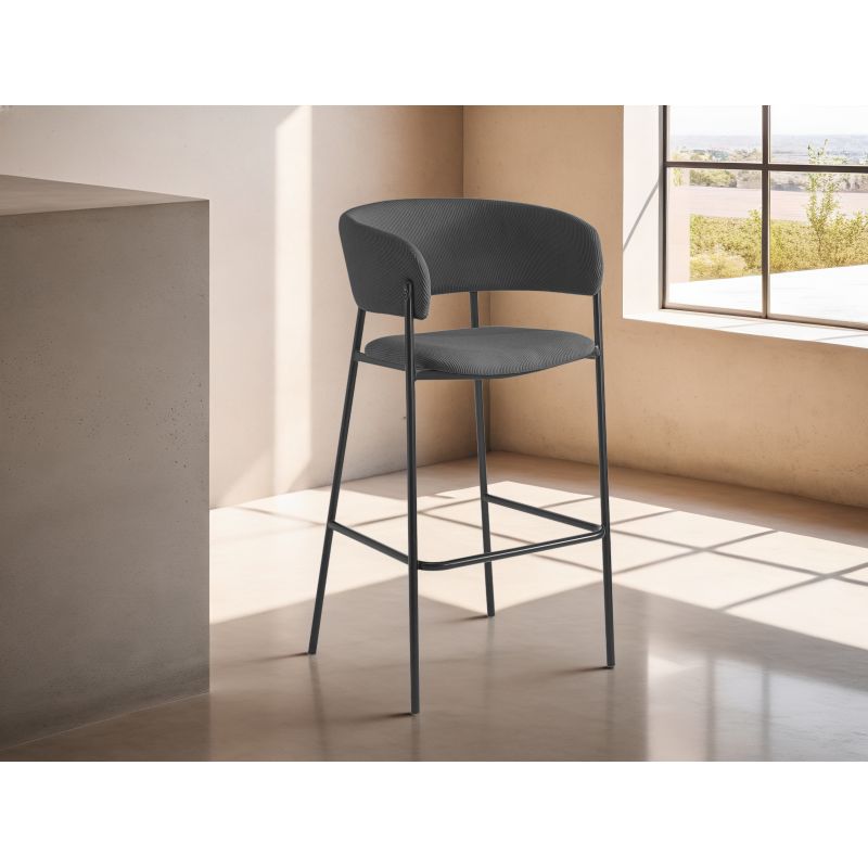 Lot de 4 tabourets de bar en velours côtelé avec pieds noirs - Gris foncé