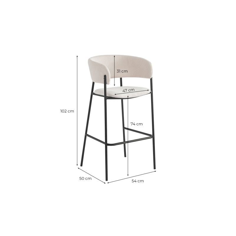 Lot de 4 tabourets de bar en velours côtelé avec pieds noirs - Beige