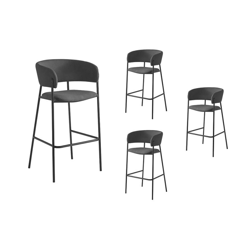 Lot de 4 tabourets de bar en velours côtelé avec pieds noirs - Gris foncé