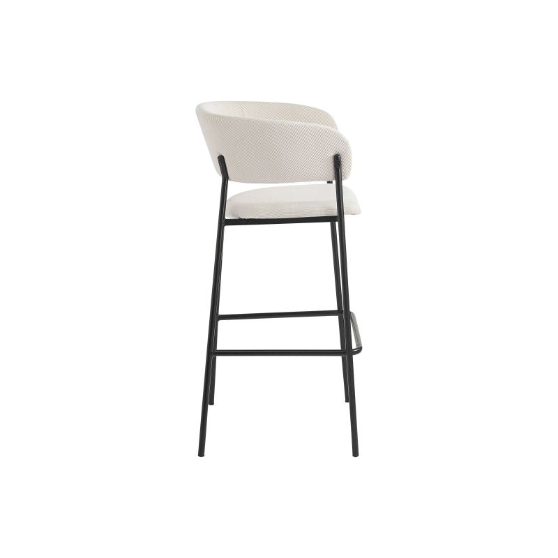 Lot de 4 tabourets de bar en velours côtelé avec pieds noirs - Beige