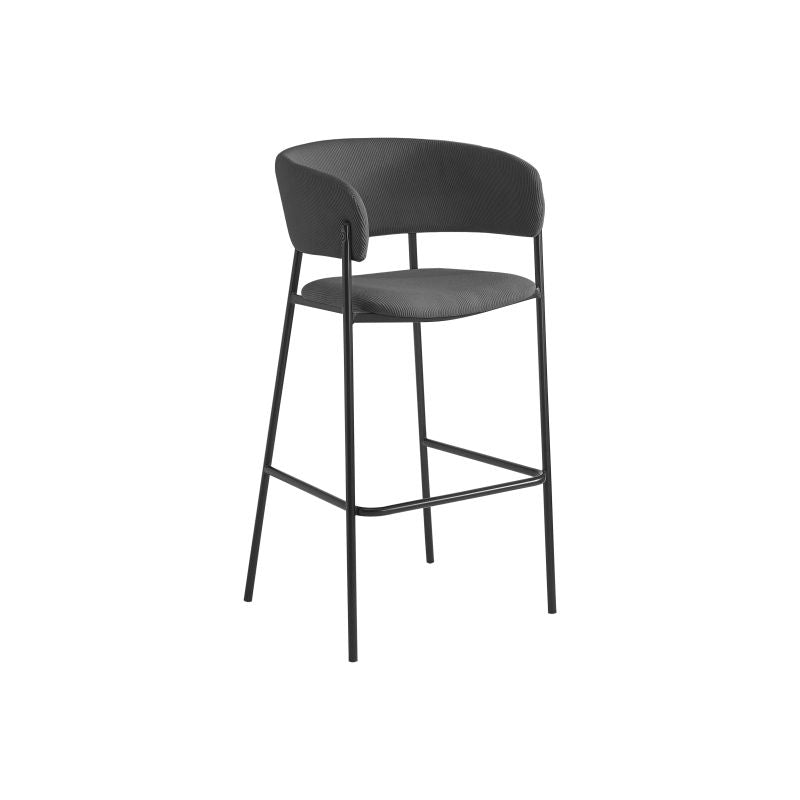 Lot de 6 tabourets de bar en velours côtelé avec pieds noirs - Gris foncé